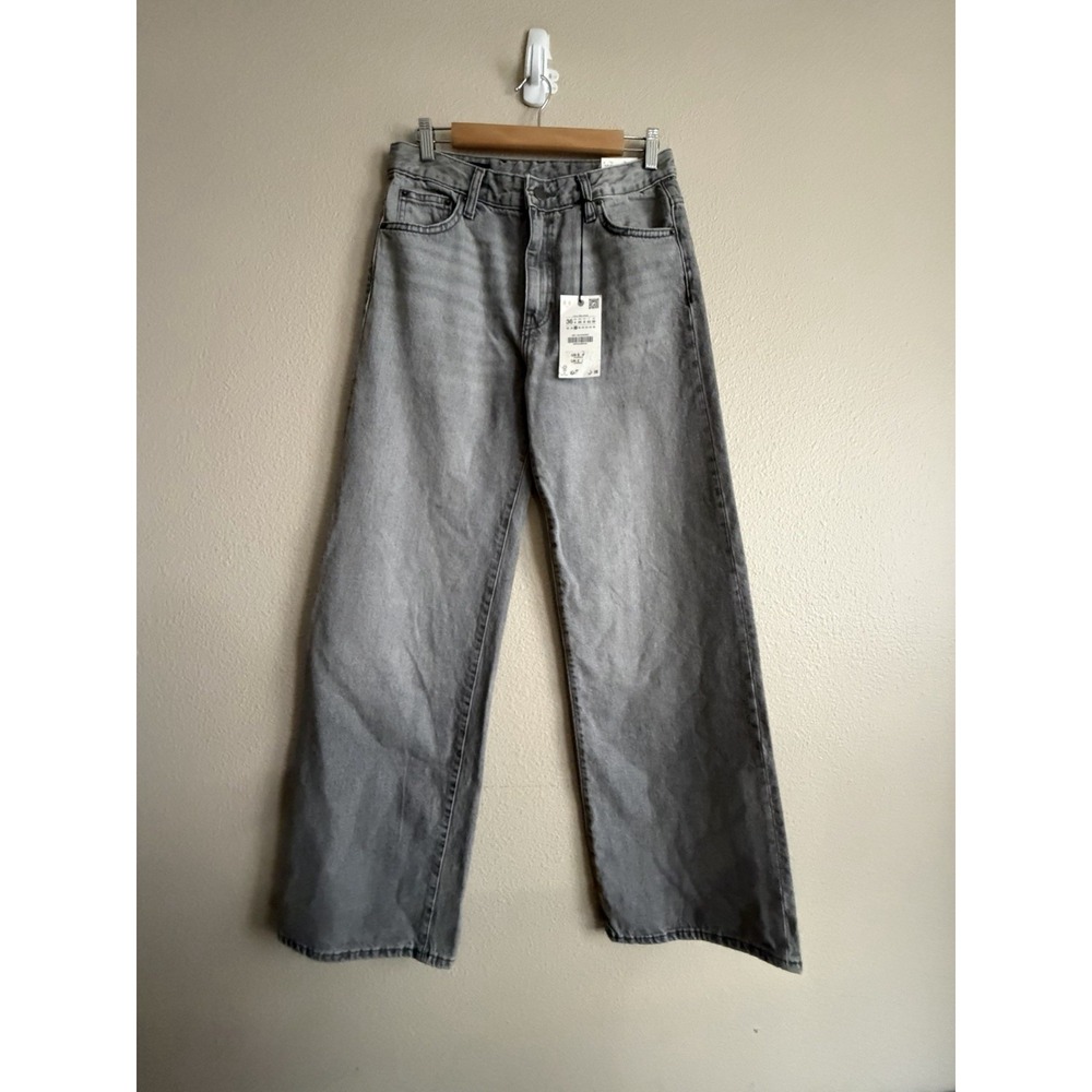 NWT Zara Gray Wide Leg Jeans 4 36 Baggy Full Length Skater Grunge Mid Rise Denim